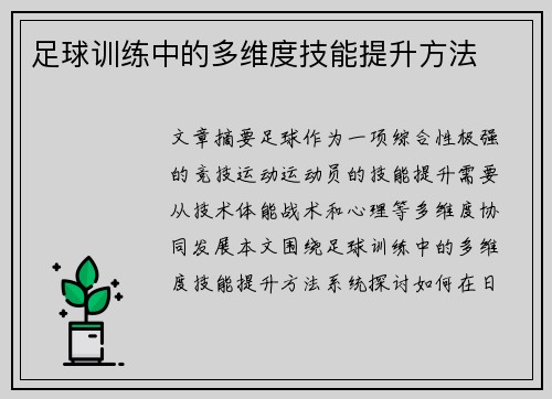 足球训练中的多维度技能提升方法